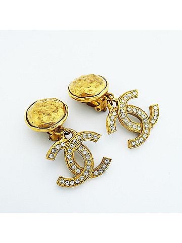Chanel Chanel Earrings, Coco Mark, GP Plated, Rhinestone, Gold, Women's (view 2)