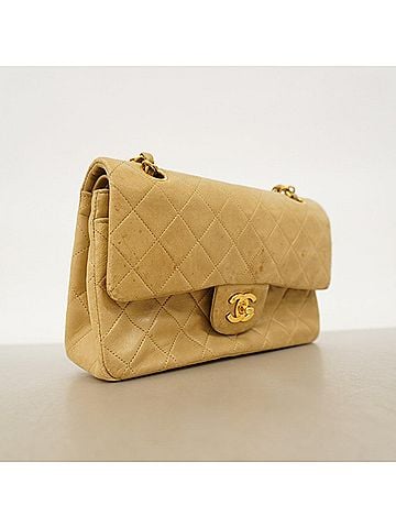 Chanel Chanel Matelassé Shoulder Bag, Double Flap, Chain, Lambskin, Beige, Women's, P2956940 (view 2)