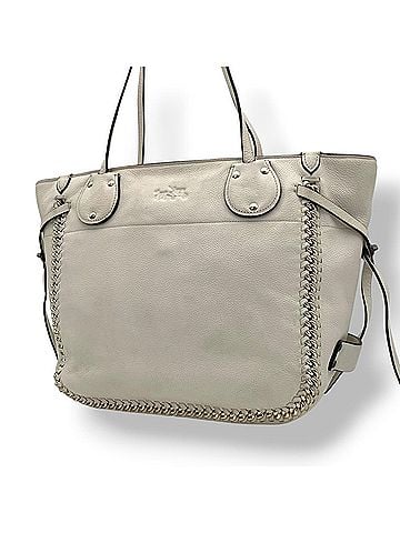 Coach COACH Tote Bag, Pebbled Leather, Off-White, Silver Chain, Women's, U2 (view 1)