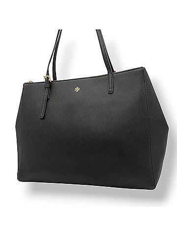 Tory Burch TORY BURCH Emerson Tote Bag, Saffiano Leather, Black, Gold Hardware, Women's (s94) (view 1)