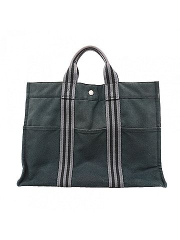 Hermès Hermes Fourre-Tout MM Canvas Tote Bag, Black/Gray, Women's, P3025777 (view 1)