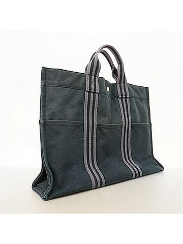 Hermès Hermes Fourre-Tout MM Canvas Tote Bag, Black/Gray, Women's, P3025777 (view 2)