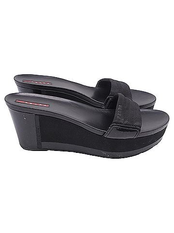 Prada Prada Slip-On Wedge Sandals in Black Canvas (view 1)