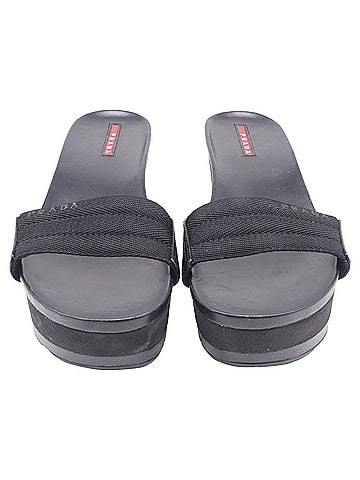 Prada Prada Slip-On Wedge Sandals in Black Canvas (view 2)