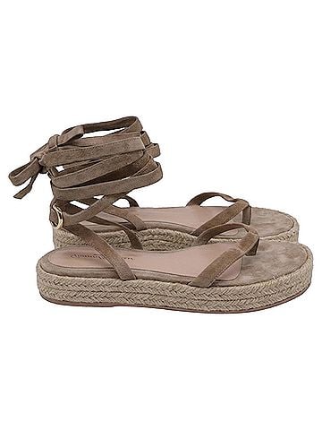 Gianvito Rossi Gianvito Rossi Yasmine Embellished Raffia-Trimmed Sandals in Brown Suede (view 1)