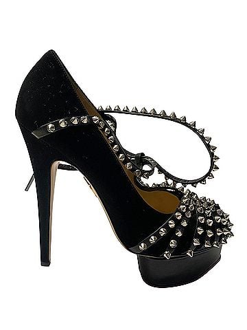 Charlotte Olympia Charlotte Olympia Angry Portia Studded Platform Pumps in Black Suede (view 1)