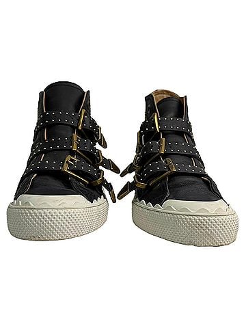 Chloé  Chloé Studded High-Top Sneakers in Black Leather (view 2)