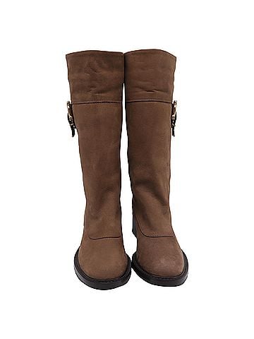 Salvatore Ferragamo Salvatore Ferragamo Buckle Accent Riding Boots in Brown Suede (view 2)