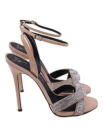 Giuseppe Zanotti Giuseppe Zanotti Swarovski Crystal Embellished Stiletto Sandals in Beige Patent Leather (view 1)