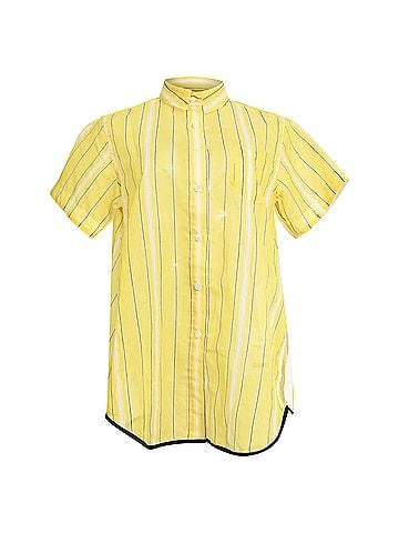 Sacai Sacai Striped Loose-Fit Shirt in Yellow Polyester (view 1)