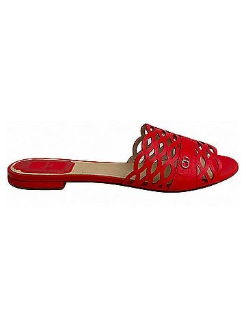 Christian Dior Dior Tattoo Lasercut Slide Sandals in Red Leather (view 1)