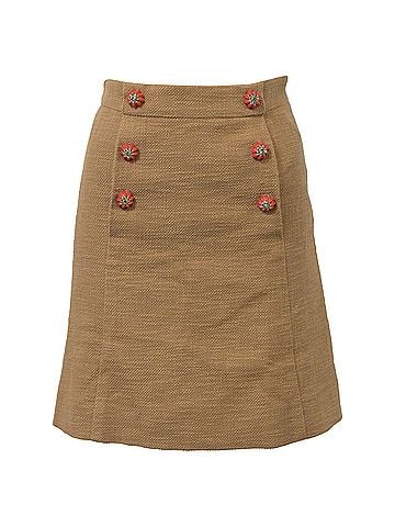 Dolce & Gabbana Dolce and Gabbana Embellished Buttons Mini A-Line Skirt in Brown Wool (view 1)
