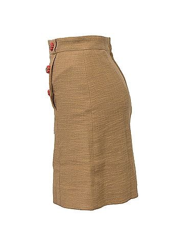Dolce & Gabbana Dolce and Gabbana Embellished Buttons Mini A-Line Skirt in Brown Wool (view 2)