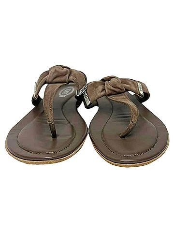 Tod's Tod's Bow Accent Thong Slide Sandals in Brown Suede (view 2)