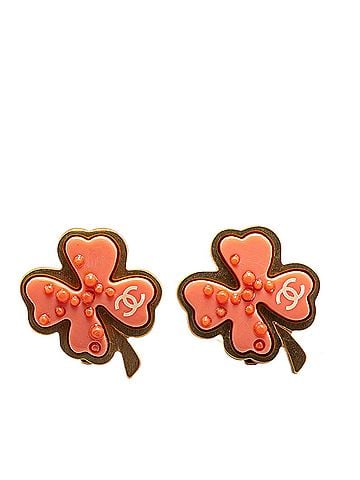 Chanel Gold Plated Enamel Clover Clip On Earrings (view 1)
