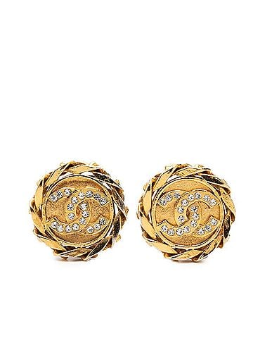 Chanel Chanel Coco Mark Vintage Round Earrings, 23 Stamp, Gold Plated Rhinestones, Women's CHANEL (view 1)