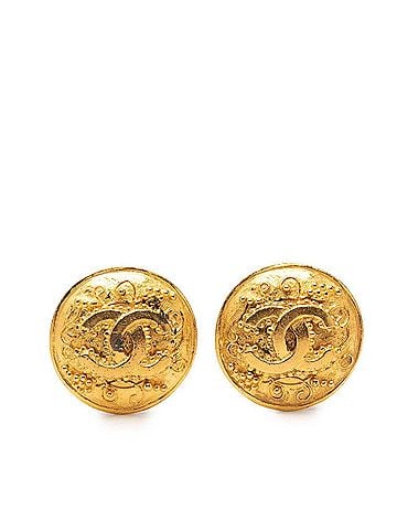 Chanel Chanel Coco Mark Vintage Round Earrings, 96A Stamp, Gold Plated, Women's CHANEL (view 1)