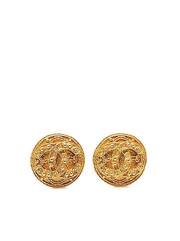 Chanel Chanel Coco Mark Round Earrings, 04A Engraving, Gold Plated, Women's CHANEL (view 1)
