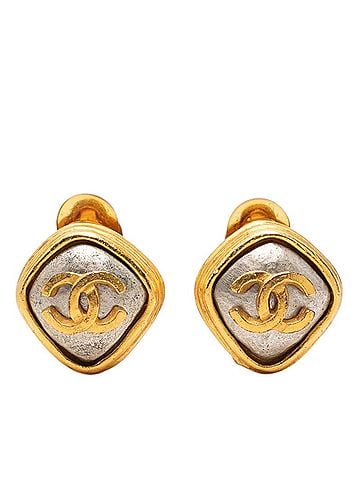 Chanel Chanel Coco Mark Vintage Square Earrings, 97A Stamp, Gold and Silver Plated, Women's CHANEL (view 1)