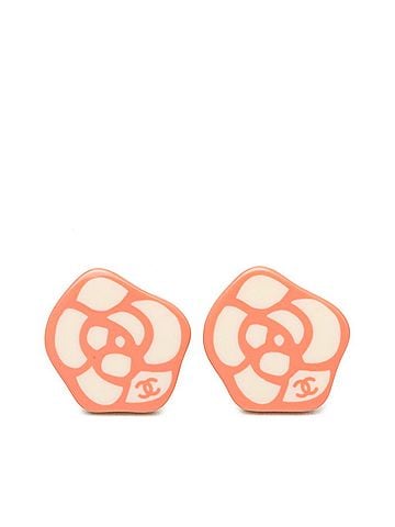Chanel Chanel Coco Mark Camellia Earrings, 03P Engraving, Ivory Pink Plastic, Plated, Women's CHANEL (view 1)