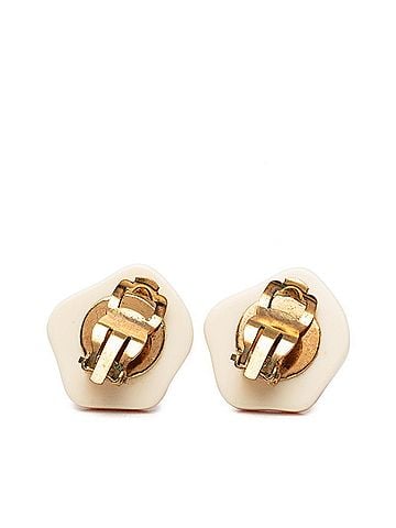Chanel Chanel Coco Mark Camellia Earrings, 03P Engraving, Ivory Pink Plastic, Plated, Women's CHANEL (view 2)