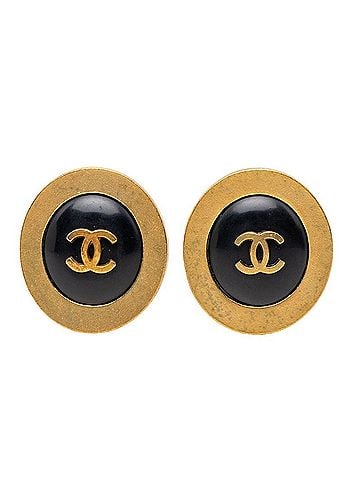 Chanel Chanel Coco Mark Vintage Round Earrings, 94A Stamp, Gold and Black Plated, Women's CHANEL (view 1)