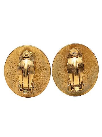 Chanel Chanel Coco Mark Vintage Round Earrings, 94A Stamp, Gold and Black Plated, Women's CHANEL (view 2)
