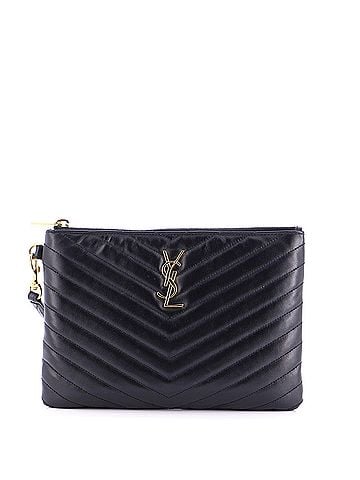 Saint Laurent Classic Monogram Wristlet Pouch Matelasse Chevron Leather Small (view 1)