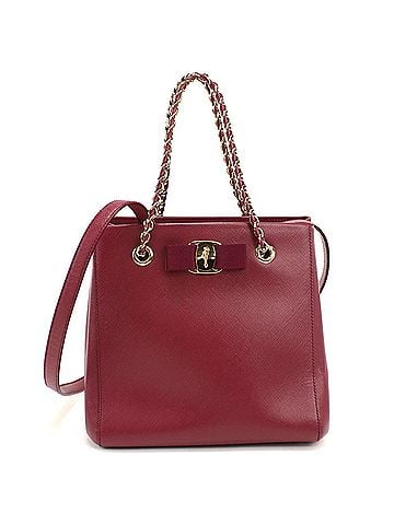 Salvatore Ferragamo Salvatore Ferragamo FERRAGAMO Ferragamo Tote Bag 21 E998 2WAY Chain Vara Ribbon Women's Wine Red (view 1)