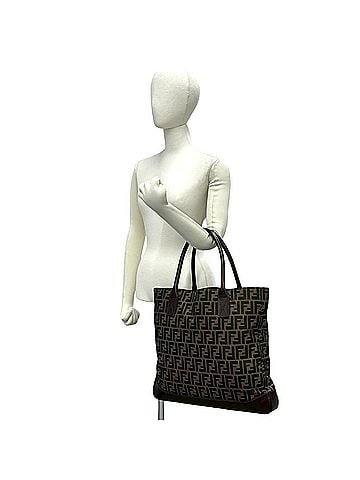 Fendi FENDI Zucca FF Logo Pattern Canvas Leather Tote Bag Handbag, A4 Size, Brown, 07976 (view 2)