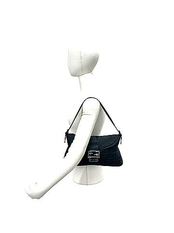 Fendi FENDI FF Zucca Pattern Canvas Leather Semi-One Shoulder Bag Handbag Black 83750 (view 2)