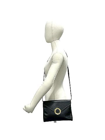 Céline CELINE Vintage Circle Logo Hardware Leather Shoulder Bag Pouch Sacoche Black 74001 (view 2)