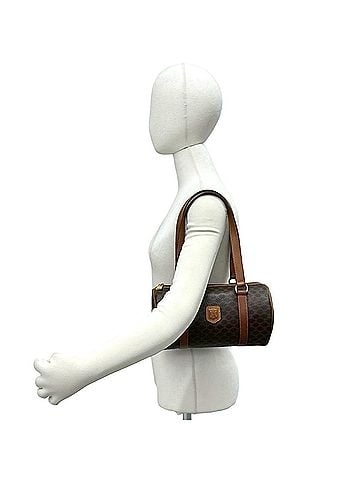 Céline CELINE Vintage Magadham Blazon Triomphe Pattern Leather Handbag Mini Boston Bag Brown 65364 (view 2)