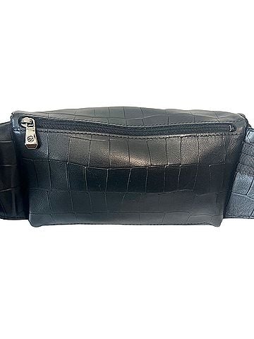 Longchamp Black Croc Embossed Leather Fanny Pack Silver Hardware Leather Belt Bag (view 2)