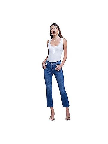 L'Agence Sada Cropped Slim Straight  in Toledo Blue Jeans (view 1)