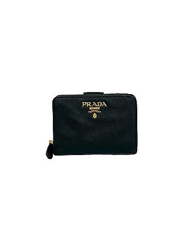 Prada PRADA logo hardware, Saffiano leather, genuine bi-fold wallet, mini billfold, coin purse, black, 38599 (view 1)