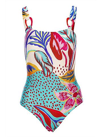 PatBO Floral Abstract Print Square Neck One Piece (view 1)
