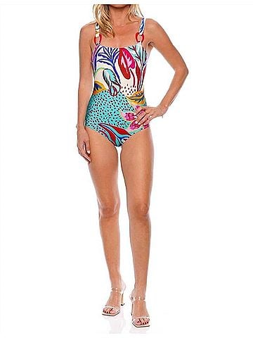 PatBO Floral Abstract Print Square Neck One Piece (view 2)