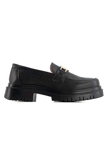 Andrea Women's Black Penny Loafers With Golden Ornament (view 1)