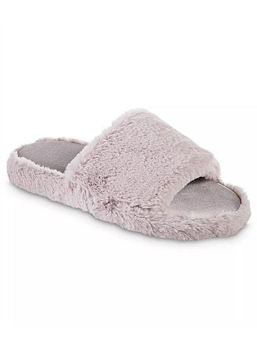 Isotoner Women's Faux Fur And Satin Tabby Slipper - Size: 7.5-8 (view 1)