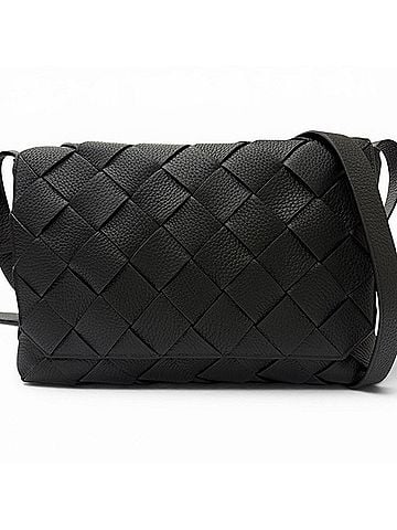 Bottega Veneta BOTTEGA VENETA 815796 Large Diago Grain Leather Intrecciato Shoulder Bag, Black, Made in Italy, Men's, with Dust Bag (view 1)