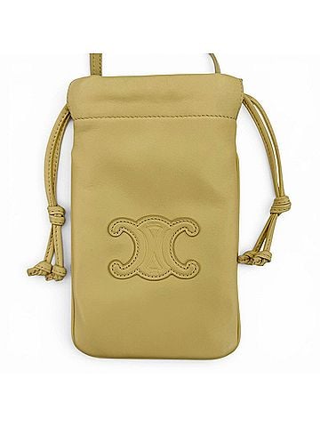 Céline CELINE 10L163ETK Cuile Triomphe Drawstring Leather Mobile Pouch Shoulder Bag, Beige, Made in Italy, Women's (view 2)