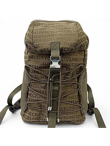 Céline CELINE 198462 Canvas and Leather Trim, Logo Print Trekking Backpack/Daypack, Khaki, Men's, with Dust Bag (view 1)