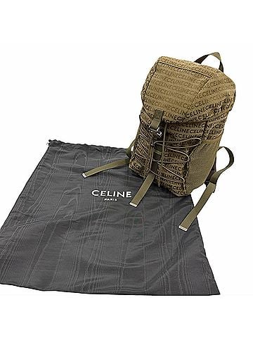 Céline CELINE 198462 Canvas and Leather Trim, Logo Print Trekking Backpack/Daypack, Khaki, Men's, with Dust Bag (view 2)