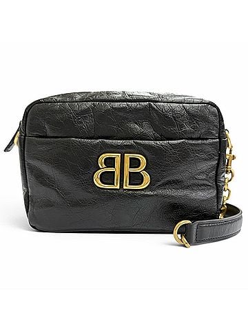Balenciaga BALENCIAGA 806459 Monaco Arena Calfskin Camera Bag Chain Shoulder Black Antique Gold Hardware Made in Italy Women's (view 1)
