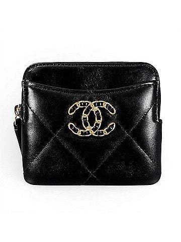 Chanel CHANEL Lambskin Leather Coin Purse Mini Wallet, Random Number, Coco Mark, Black/Gold, Made in Italy, Women's (view 1)