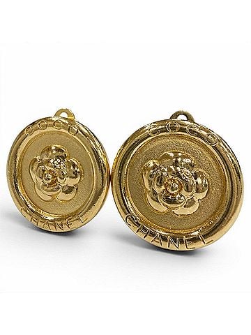 Chanel CHANEL Vintage Camellia Round Earrings 97P Gold Made in France Women's Accessories (view 1)