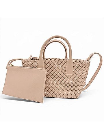 Bottega Veneta BOTTEGA VENETA 781670 Intrecciato Mini Cabas Lambskin 2-Way Handbag/Shoulder Bag with Pouch, Pink, Made in Italy, Women's, Dust (view 1)