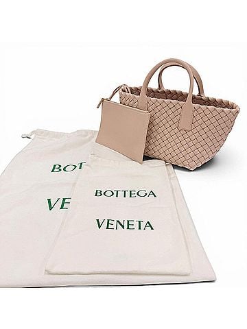 Bottega Veneta BOTTEGA VENETA 781670 Intrecciato Mini Cabas Lambskin 2-Way Handbag/Shoulder Bag with Pouch, Pink, Made in Italy, Women's, Dust (view 2)