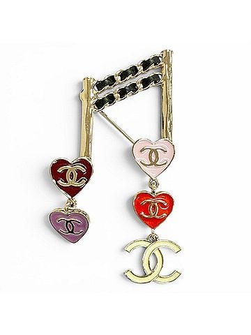 Chanel CHANEL L24A ABE085 Coco Mark Heart Musical Note Brooch, Gold Multicolor, Made in France, Women's, Comes with Box, Cute and Stylish, Highly Recommended! (view 1)
